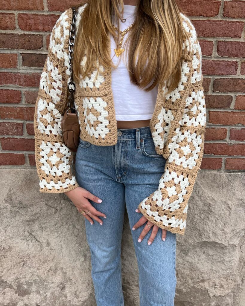 Crocheted Brown and White Sweater